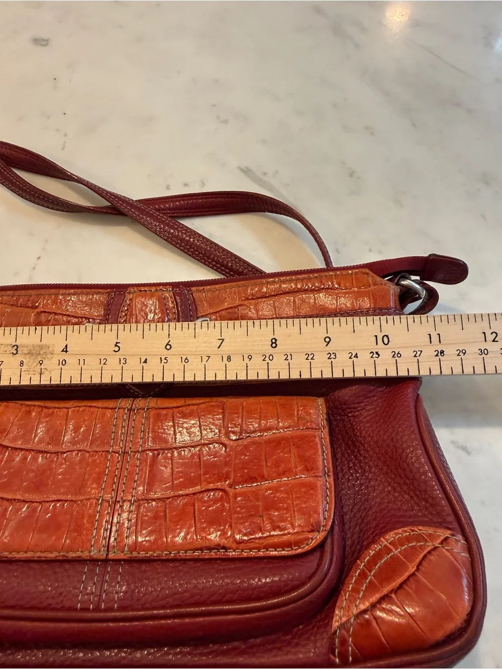 Brighton Leather Crossbody Wallet Bag Heart Buckle Croc Embossed